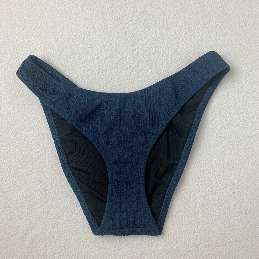 J. Crew Bikini Swim Women Medium Textured Navy Blue BC050 Cheeky Bottoms NWT